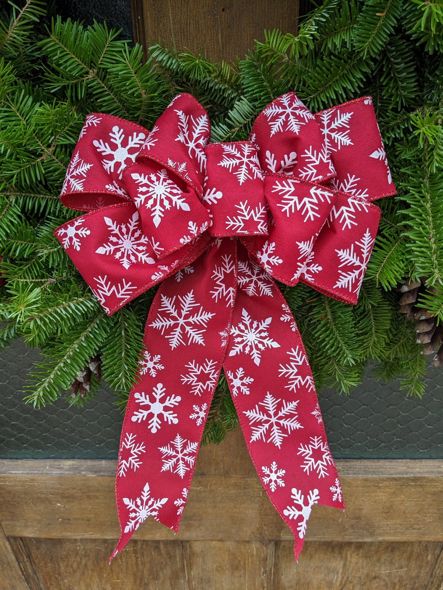 Red and White Snowflake Bow