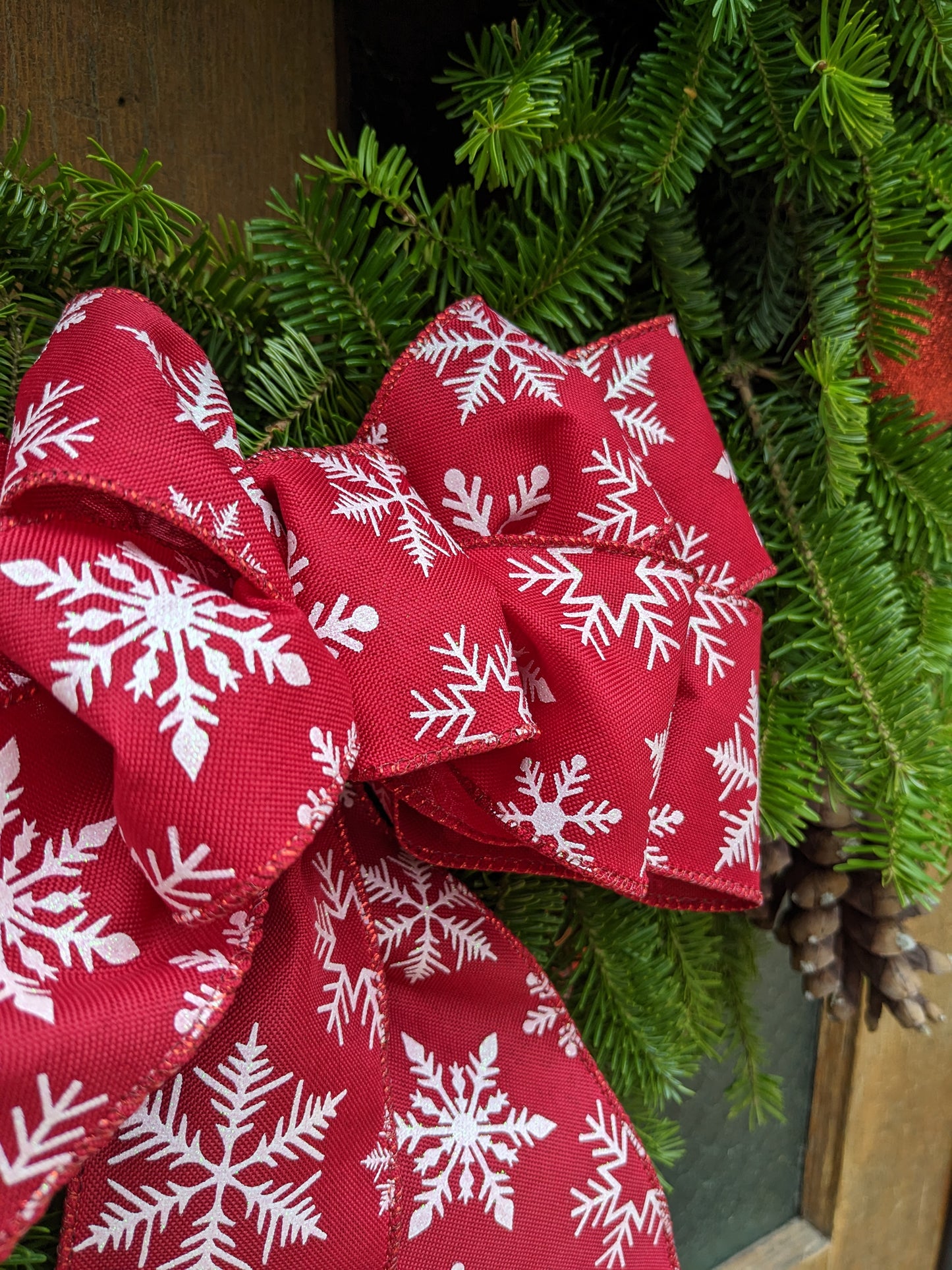 Red and White Snowflake Bow